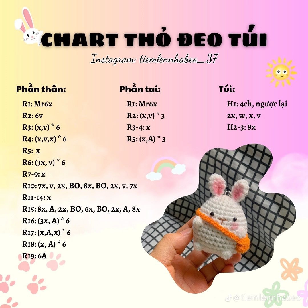 chart thỏ trắng đeo túi màu cam