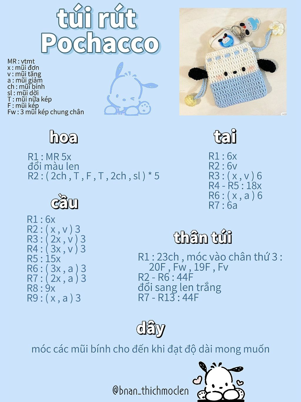 chart túi rút p1, túi rút hoa, túi rút vẹt bebe, túi rút pochacco