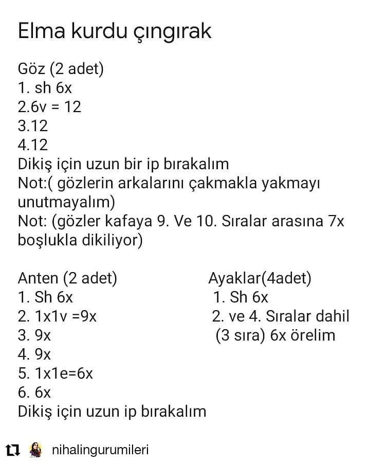 Çıngıraklı yılan, mavi solucan, beyaz gözler, sarı antenler için tığ işi tığ işi modeli.