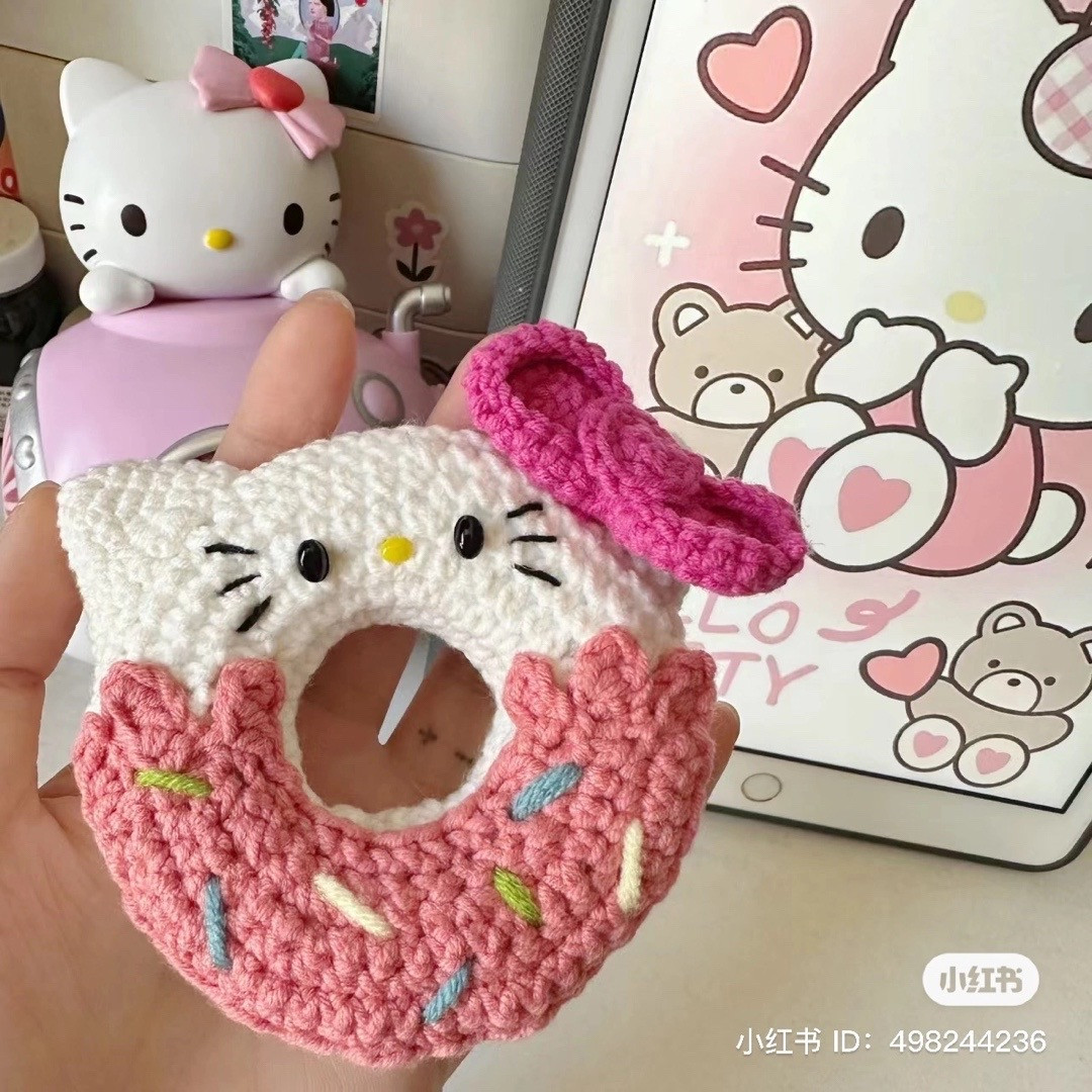 Collection of 4 crochet patterns for doughnuts, pochacco dogs, kitty cats, and frogs