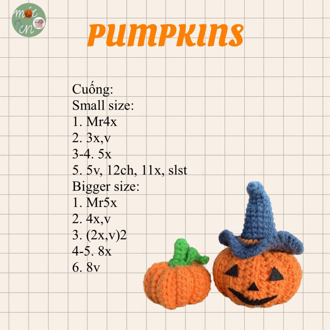 Crochet pattern for a pumpkin wearing a magic hat