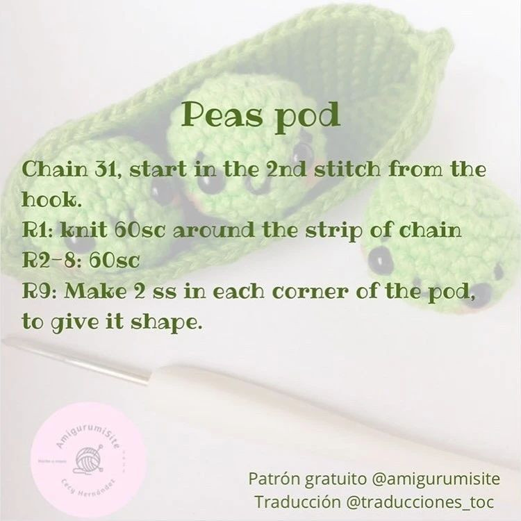 Crochet pattern for beans, peas and bean pods
