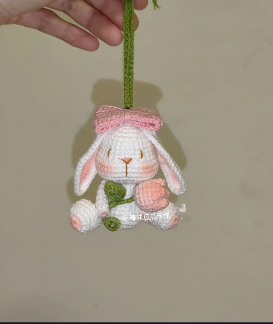 Crochet patterns for carrot dumplings, long neck chickens, hearts, rabbits holding tulips