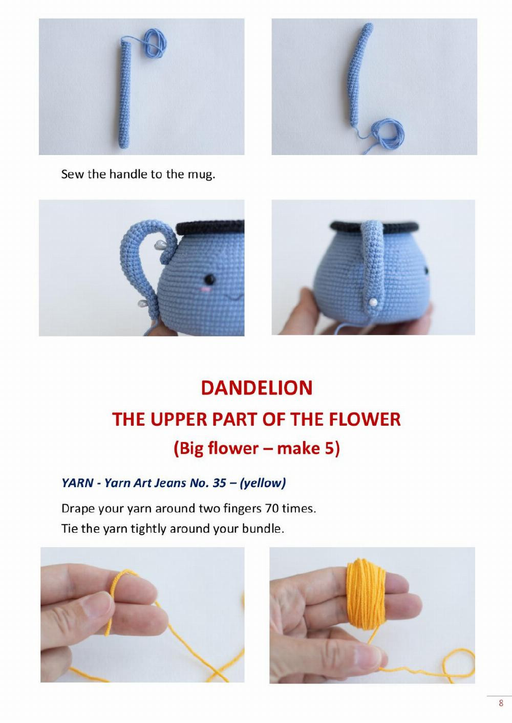 dandelions in a mug and a watering can crochet pattern