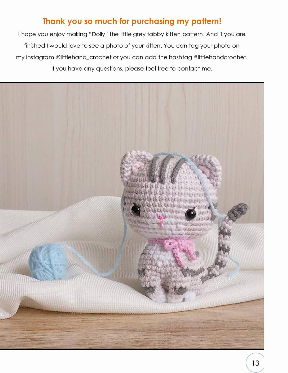 dolly the little grey tabby kitten crochet pattern