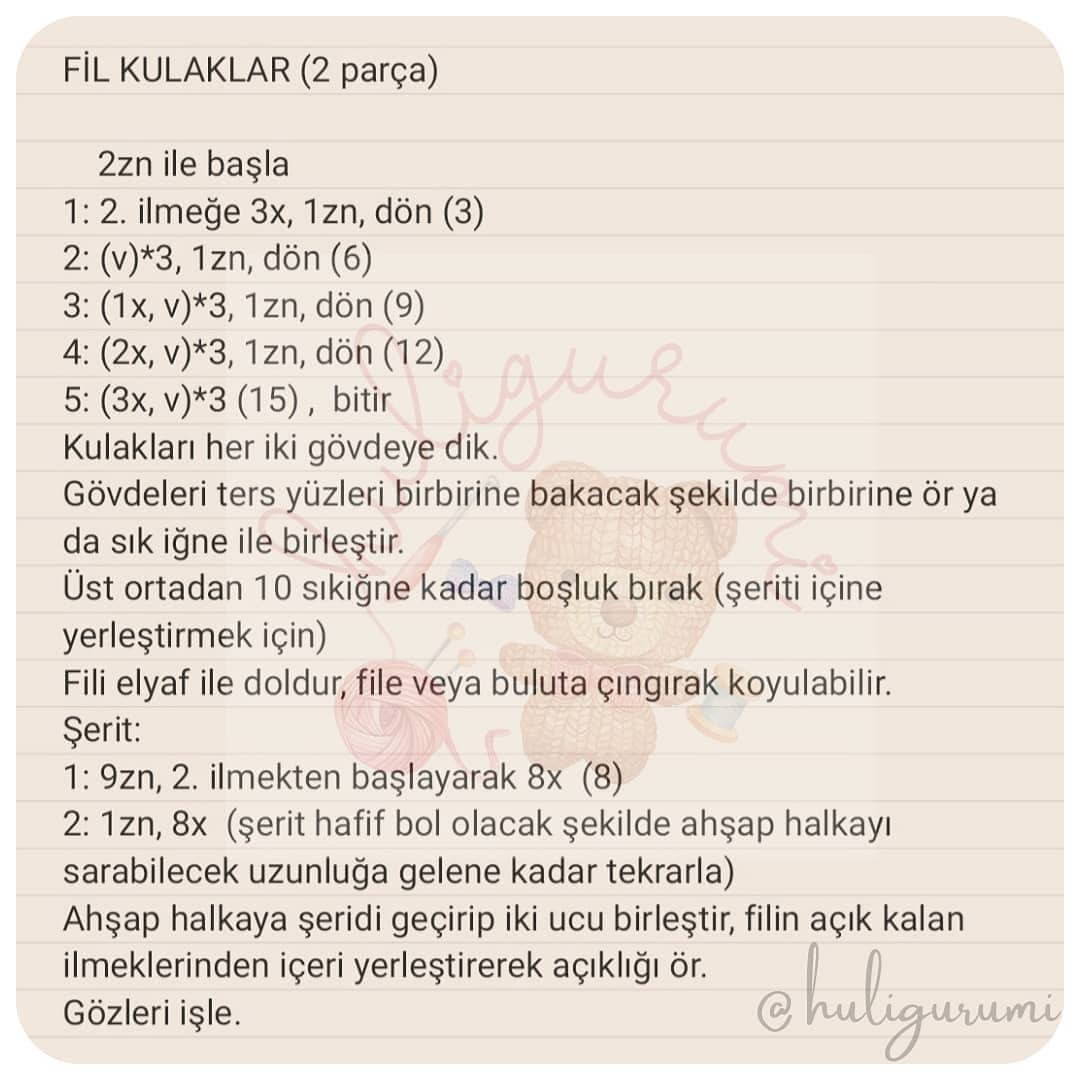 Fil ve bulut çıngırakları için tığ işi modeli