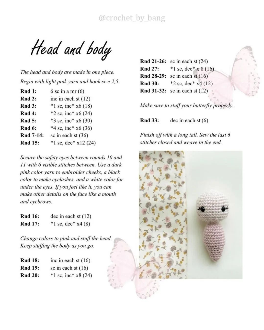 free pattern butterfly with white body and pink wings