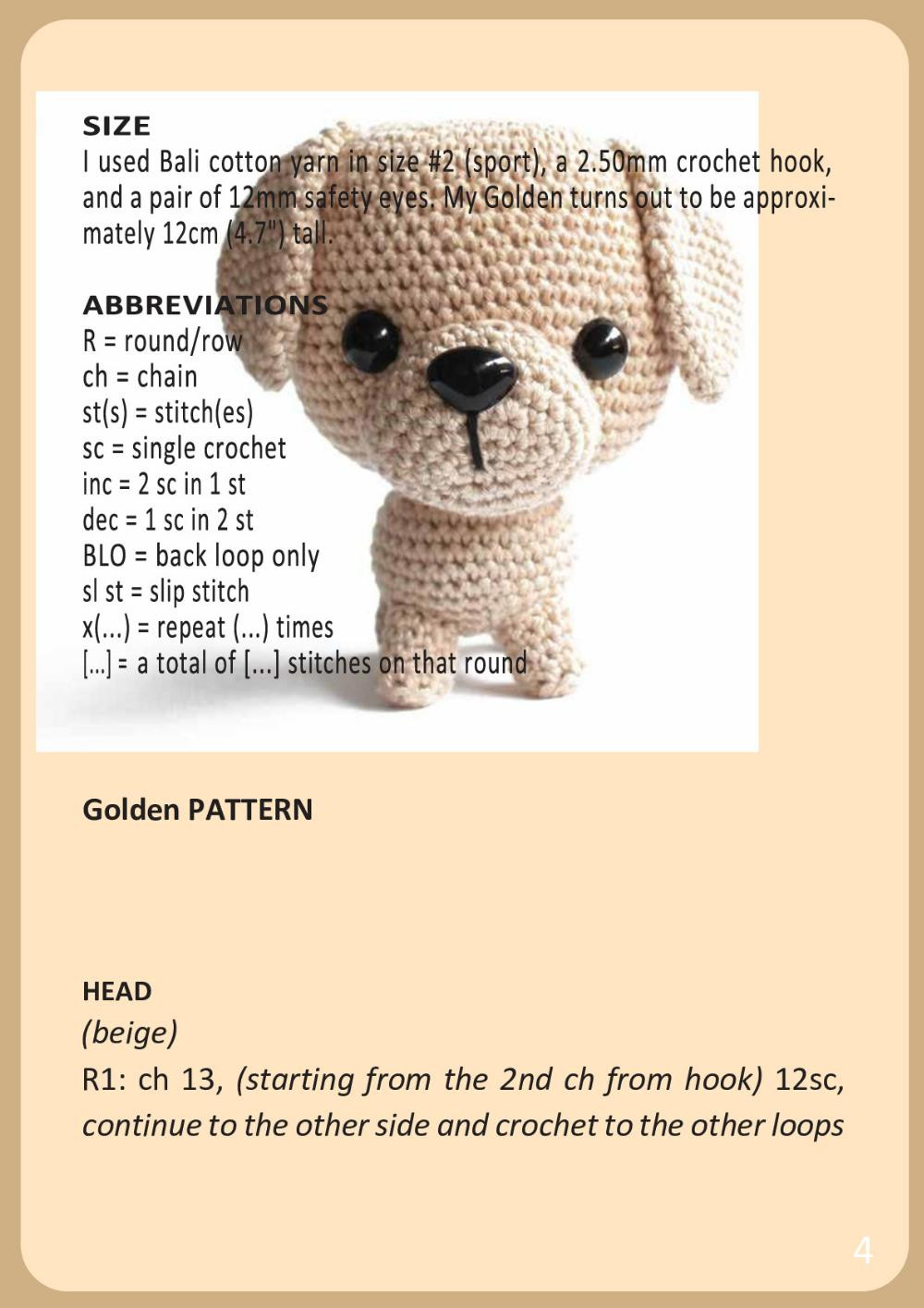 Golden dog crochet pattern