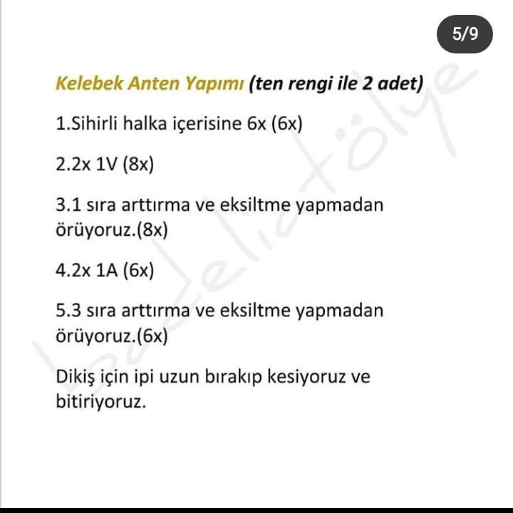 Gövdesi beyaz, kanatları sarı olan kelebek tığ işi tarifi.