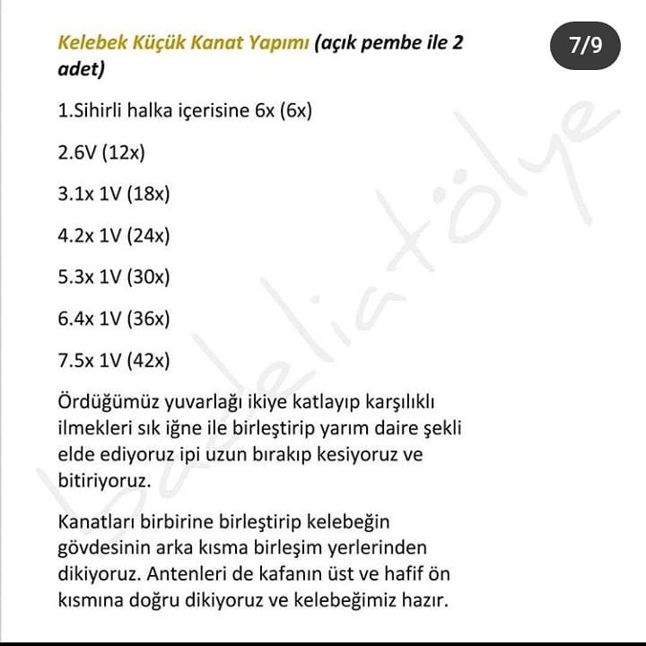 Gövdesi beyaz, kanatları sarı olan kelebek tığ işi tarifi.