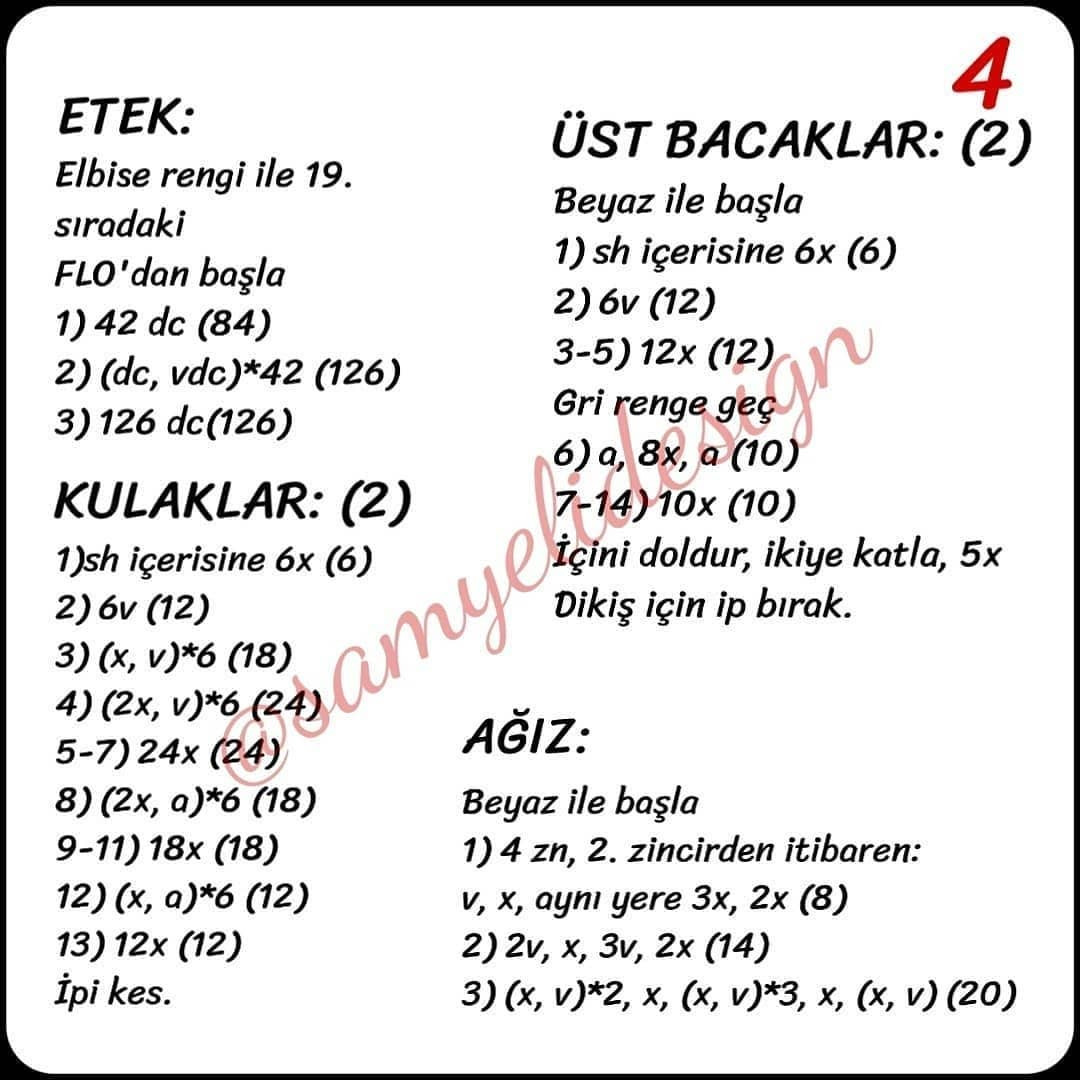 Gri tavşan tığ işi modeli, pembe etek, mavi gömlek