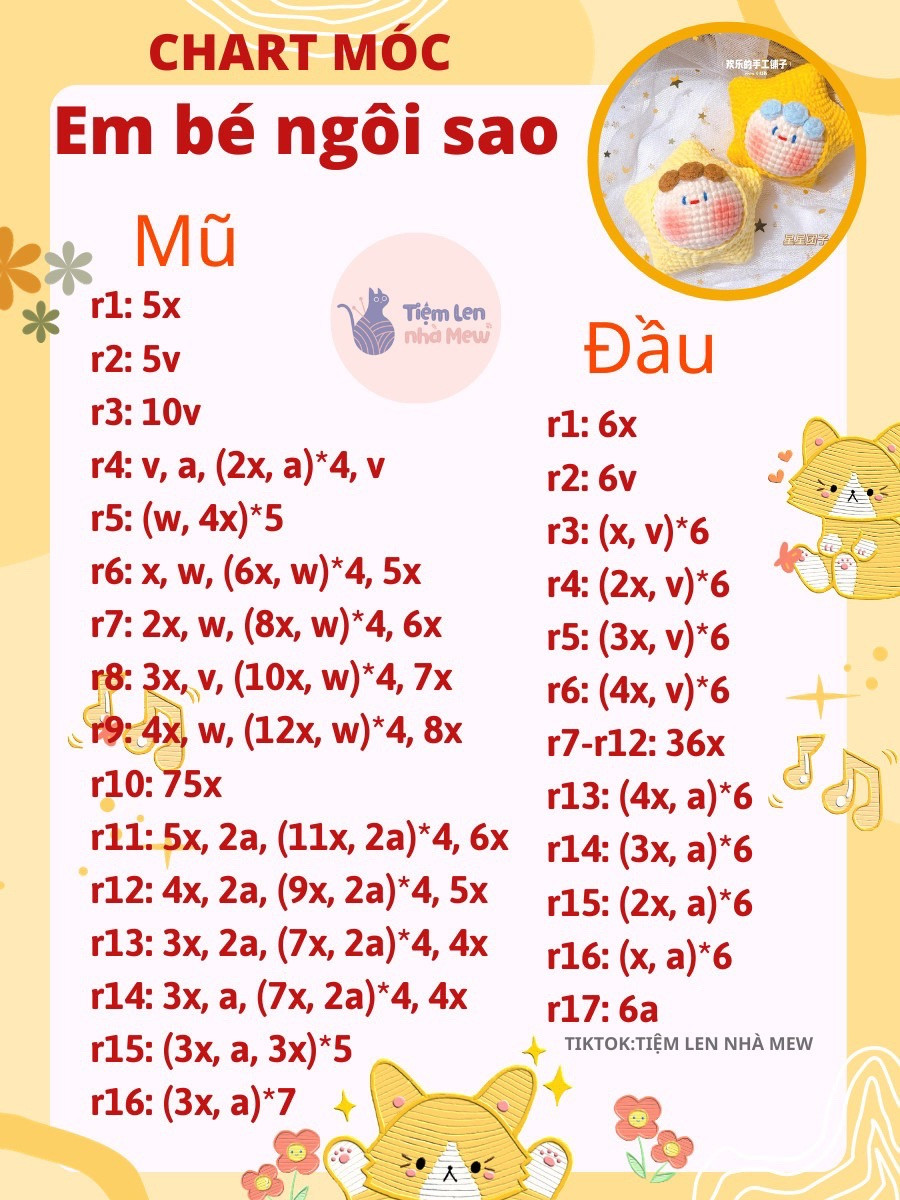 hướng dẫn móc len chart em bé ngôi sao