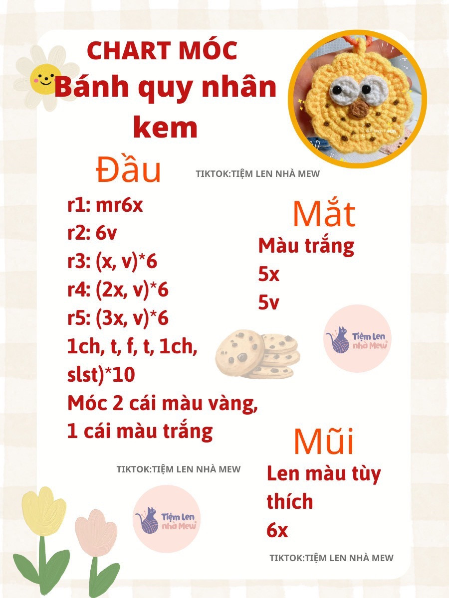 Hướng dẫn móc len chart móc bánh quy nhân kem