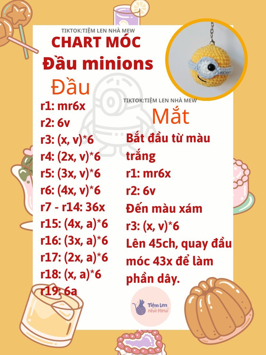 hướng dẫn móc len chart móc đầu minions