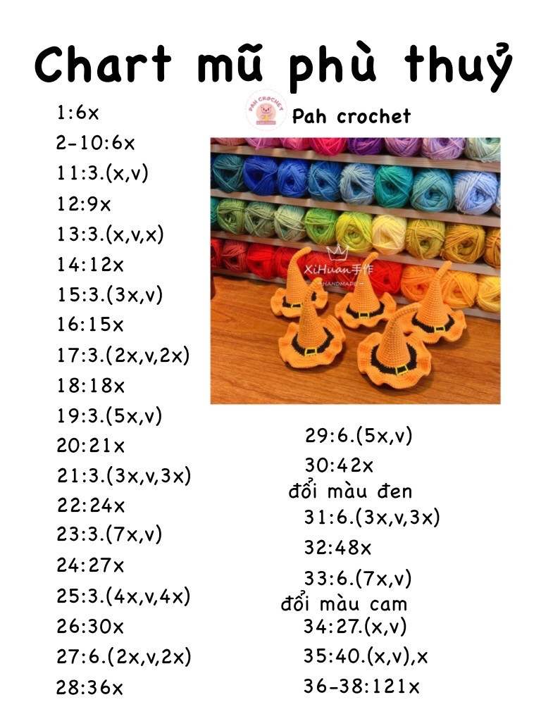 hướng dẫn móc len chart mũ phù thủy