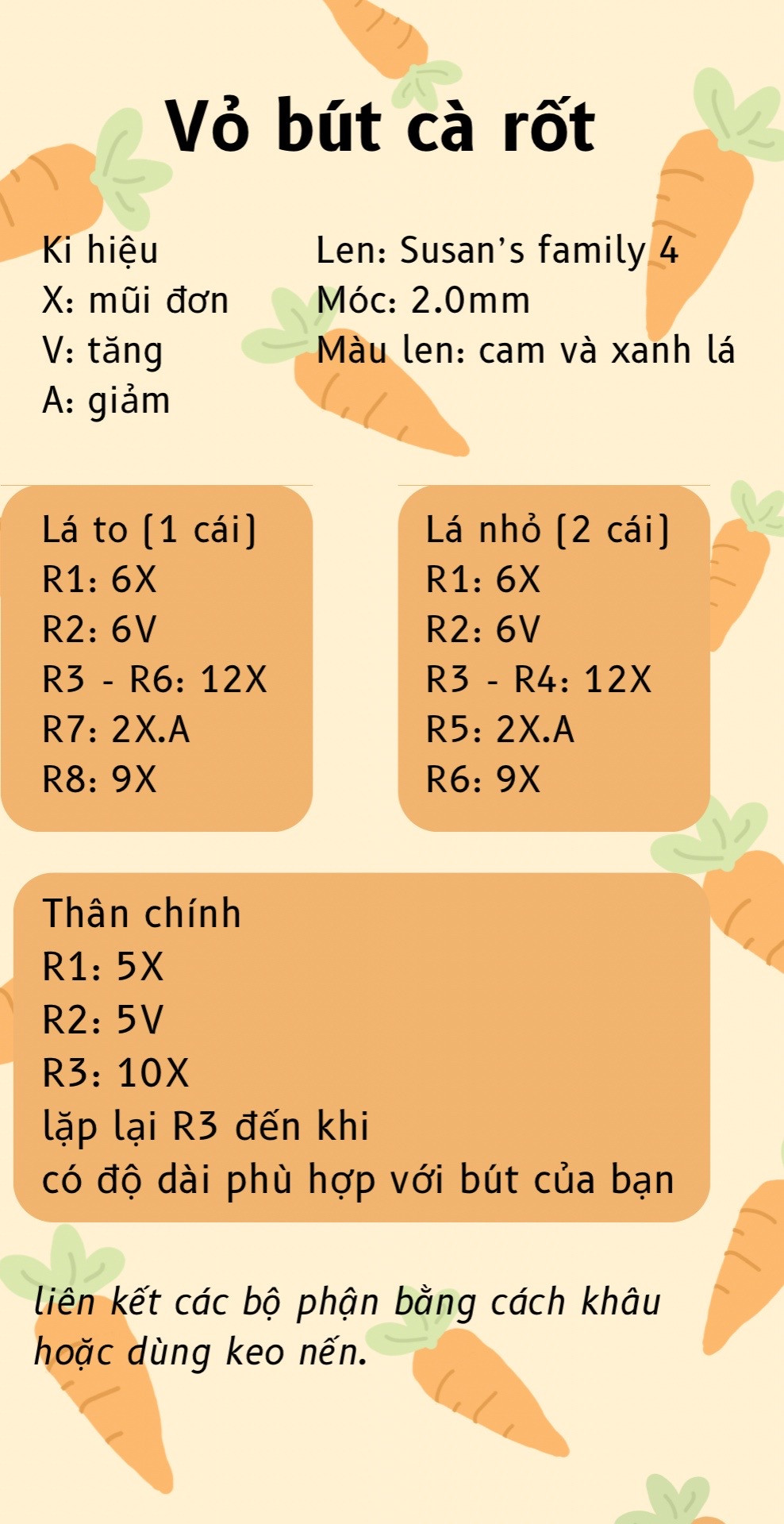 hướng dẫn móc len chart vỏ bút cà rốt