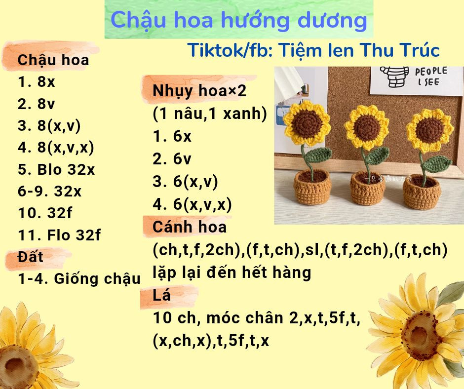 hướng dẫn móc len chậu hoa hướng dương