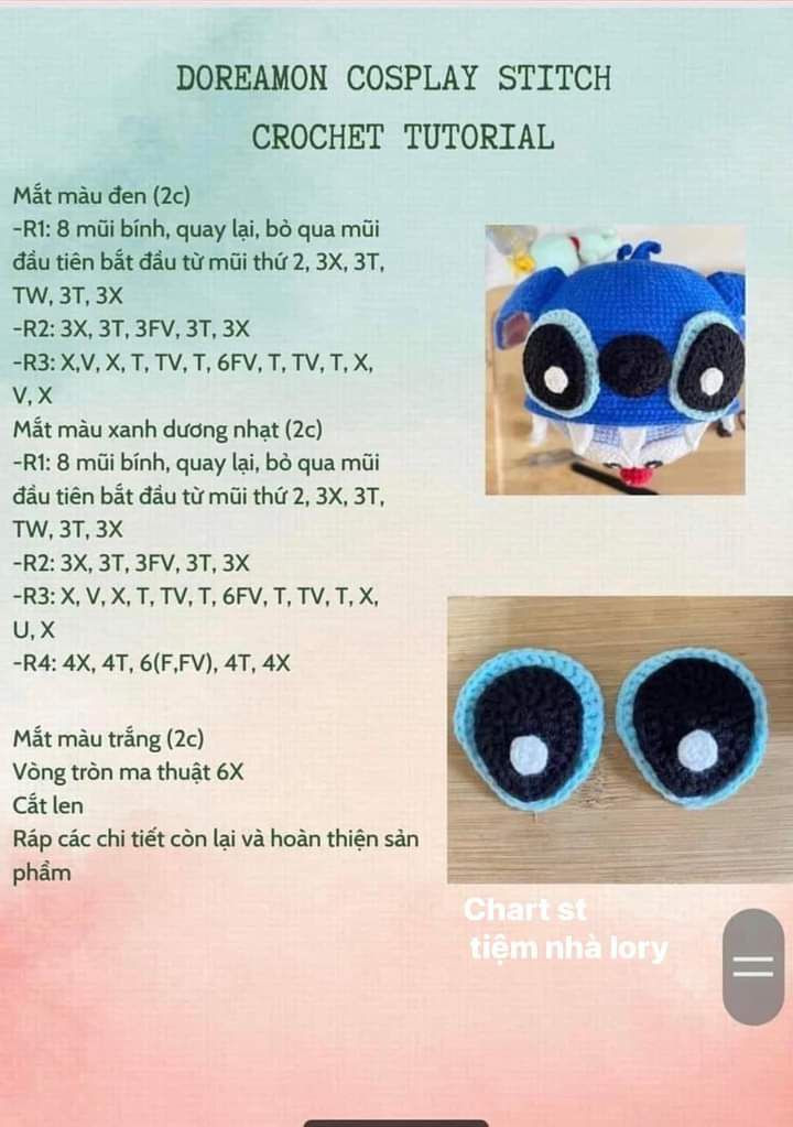 hướng dẫn móc len doreamon cosplay stitch crochet tutorial