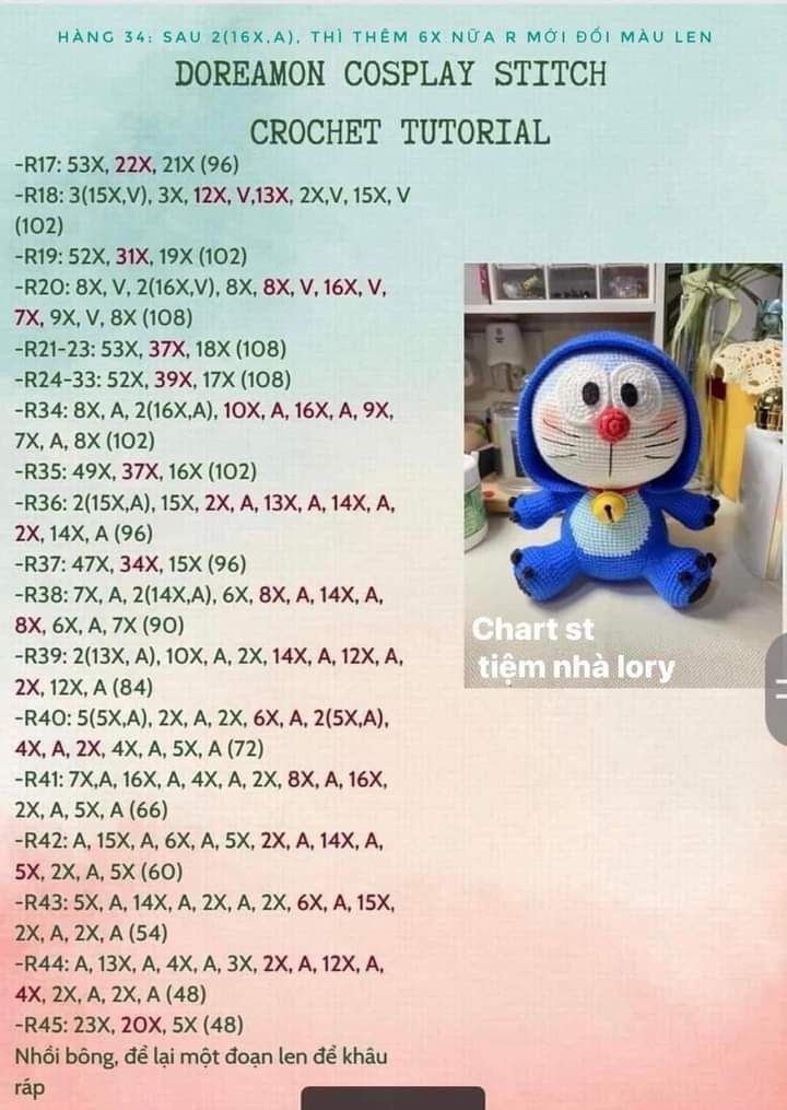 hướng dẫn móc len doreamon cosplay stitch crochet tutorial