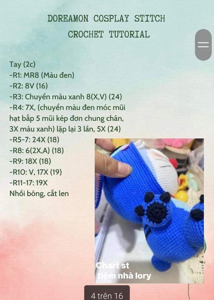 hướng dẫn móc len doreamon cosplay stitch crochet tutorial