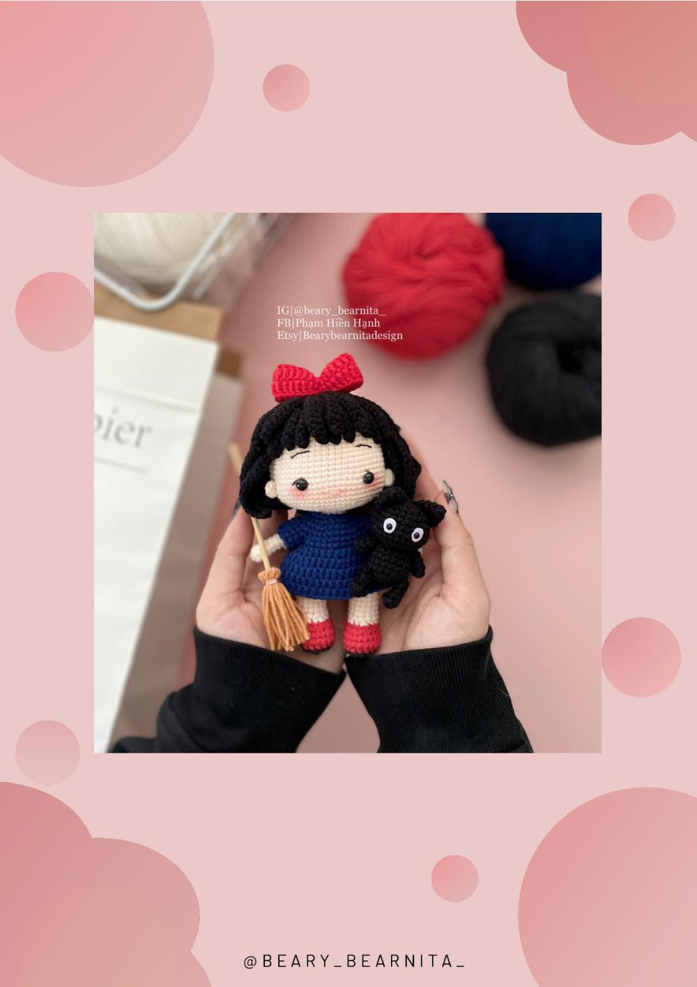 kiki doll black hair, red bow