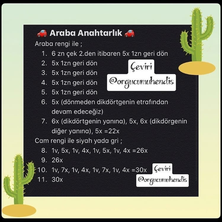 Kırmızı araba anahtarlığı ve siyah tekerlek için tığ işi modeli