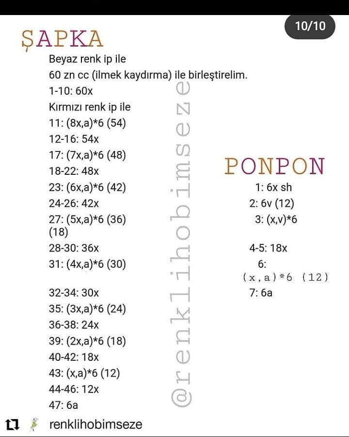 Kırmızı şapka, kırmızı gömlek, yeşil pantolon ve yeşil ayakkabı giyen bebek tığ işi tarifi.