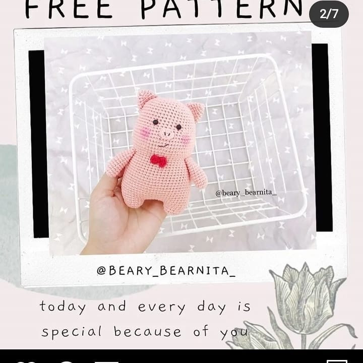 little pig, pink bow free pattern