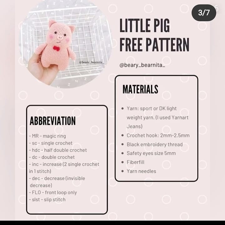 little pig, pink bow free pattern