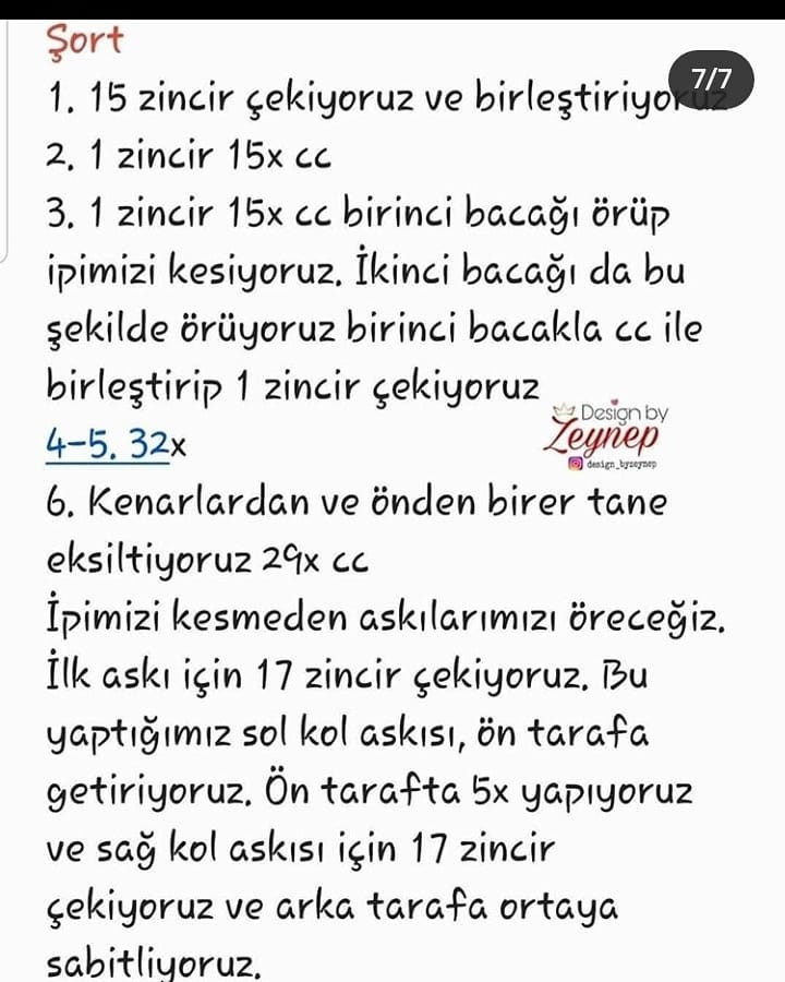 Mavi, yeşil, sarı, pembe ve kırmızı tulum giyen beyaz bir tavşan tığ işi tarifi.