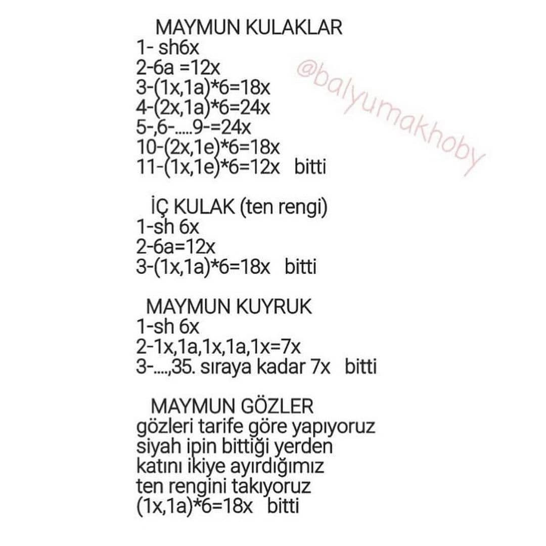 Maymun, fil, panda tığ işi modelleri