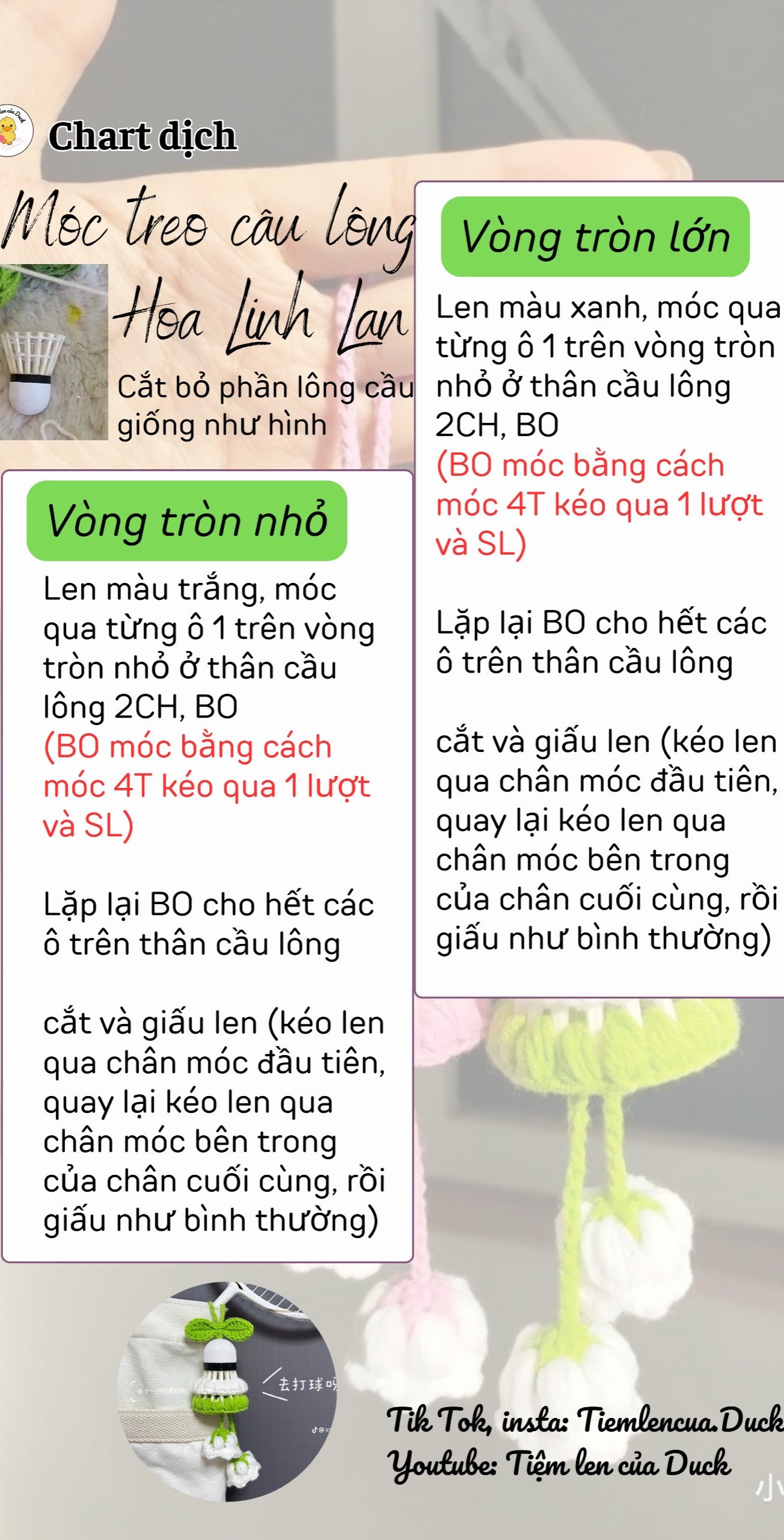 móc treo cầu lông hoa linh lan màu xanh.