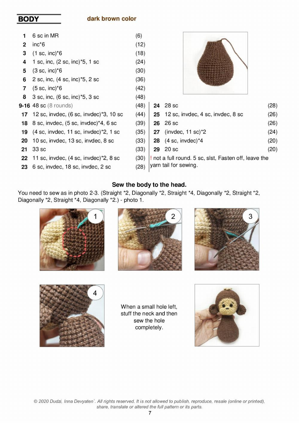 monkey + sleeping cap + slippers nanny crochet pattern