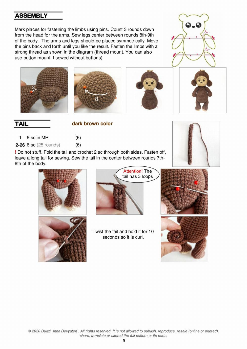 monkey + sleeping cap + slippers nanny crochet pattern