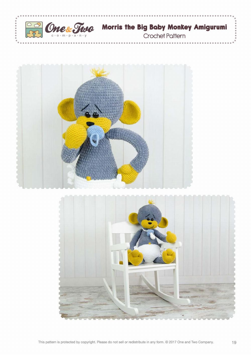 morris the big baby monkey amigurumi big hugs series crochet pattern