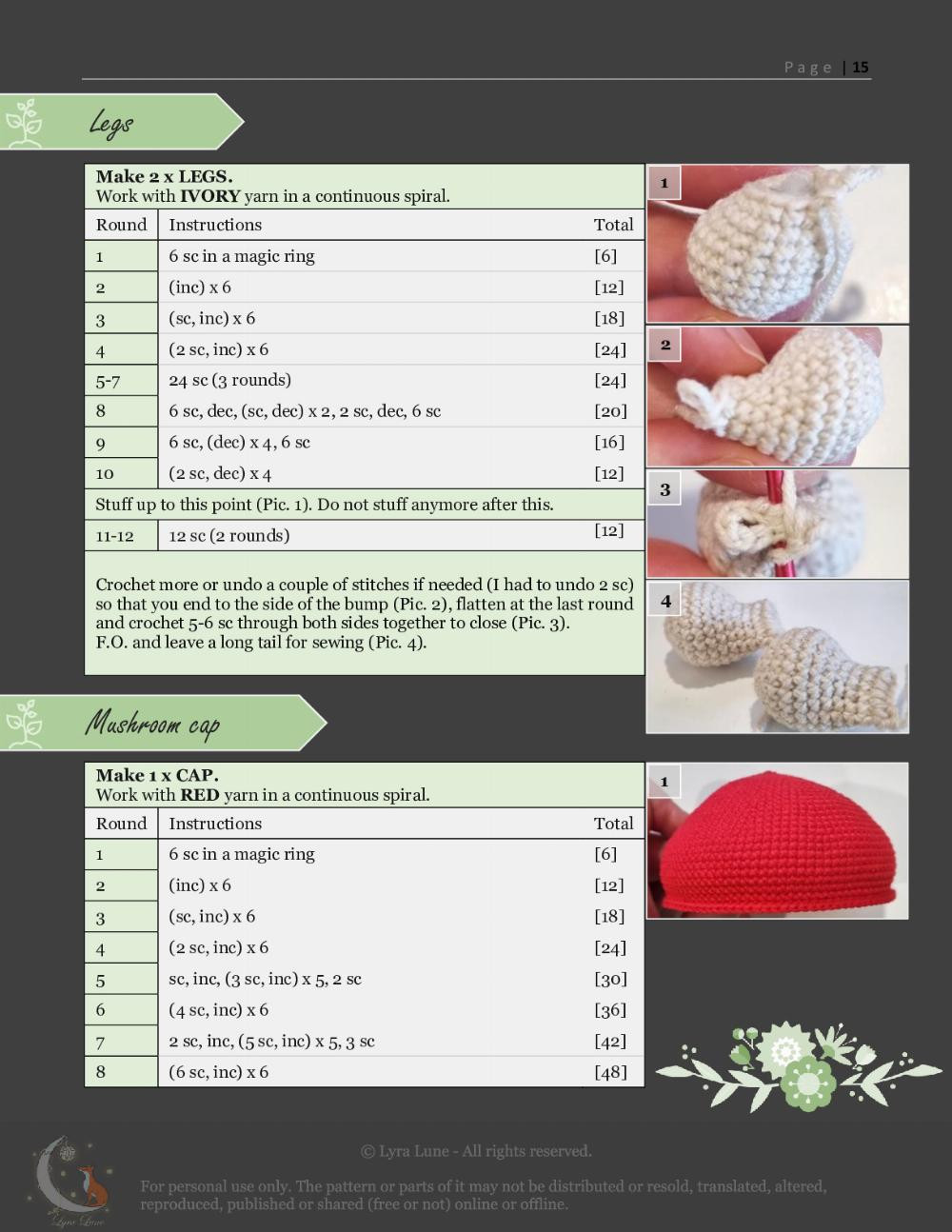 mushroom trio crochet pattern, brown hat, red hat, black hat