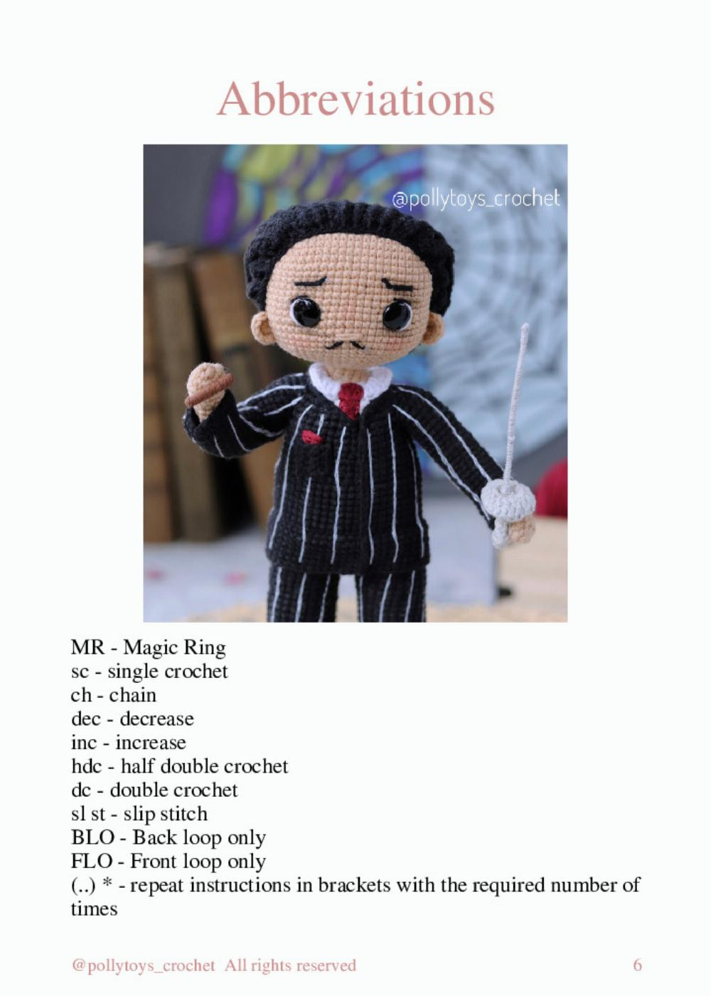 pattern crochet doll gomez addams