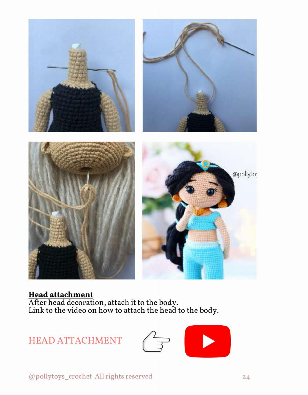 pattern crochet doll jasmine the princess