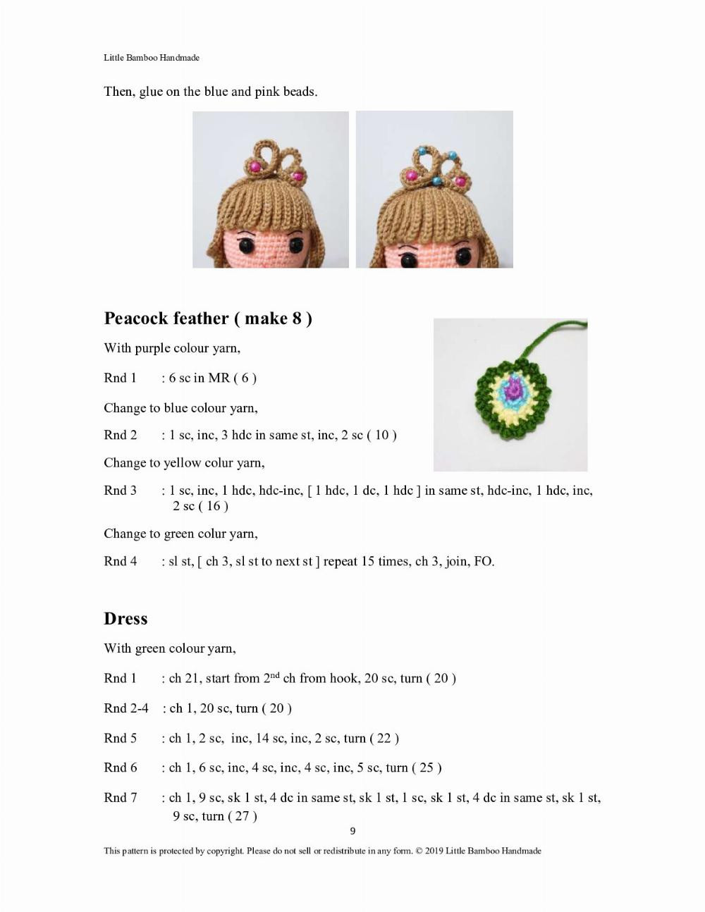 peacock girl amigurumi crochet pattern