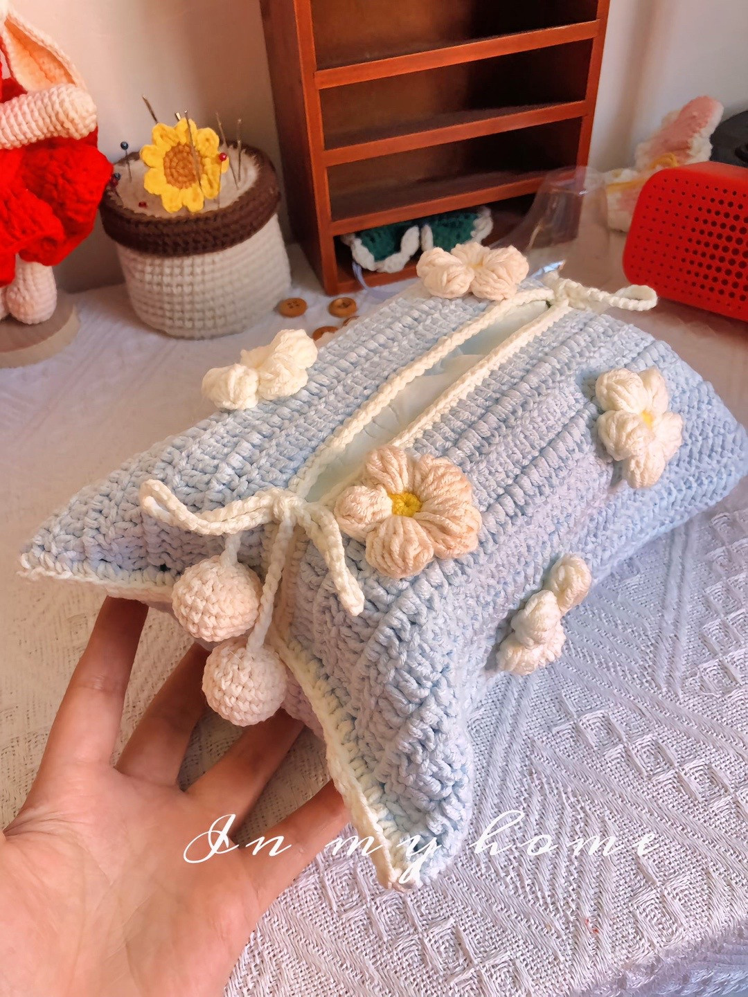 puff flower paper box crochet pattern