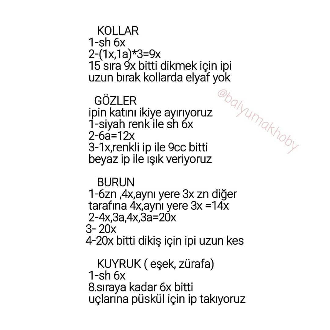 Sarı boynuzlu, pembe ve mavi yeleli beyaz bir tek boynuzlu at için tığ işi modeli.Sarı geyik, mavi etek giyiyor, kahverengi lekeler.Mavi ve turuncu çizgili, beyaz ağızlı gri katır.