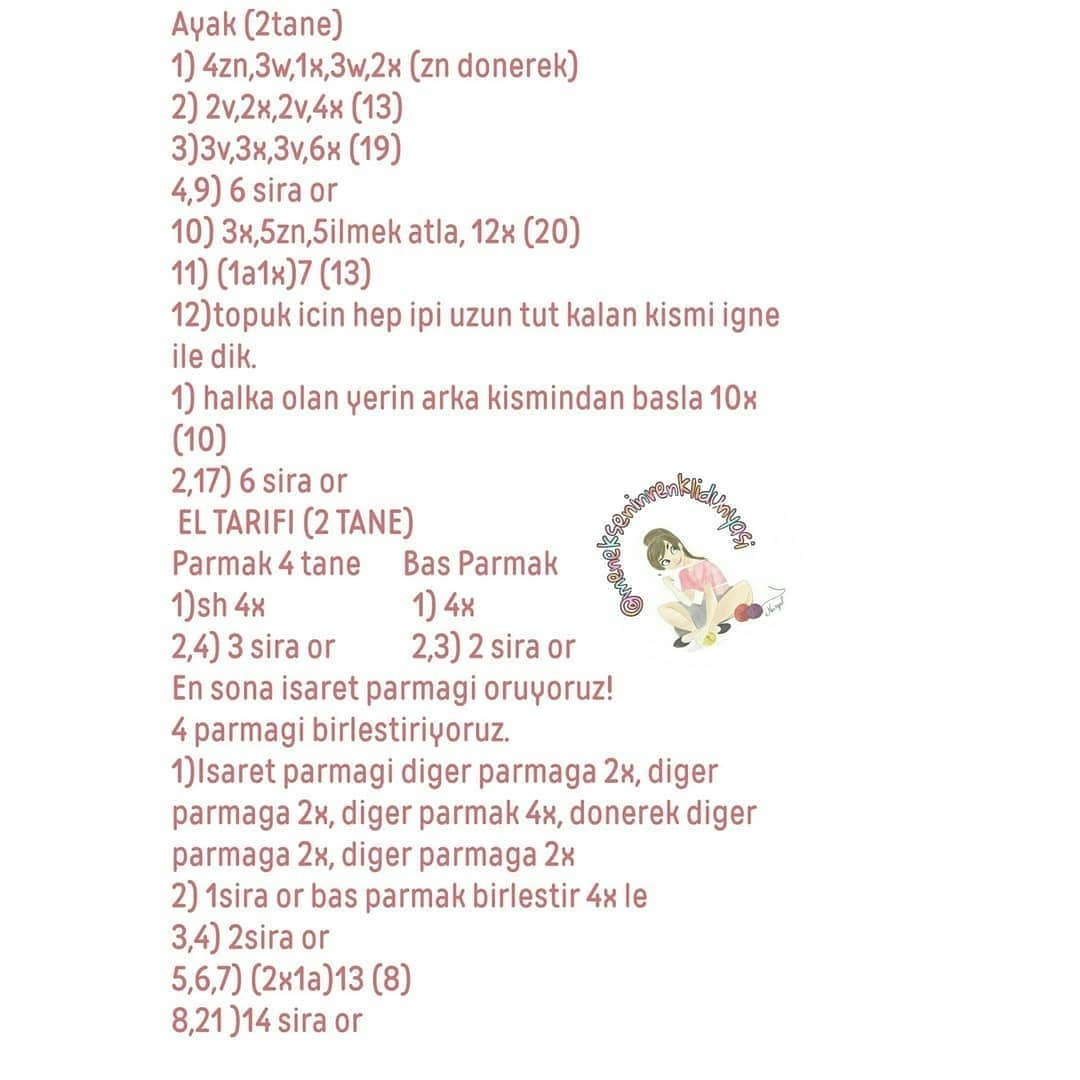 Sarı saçlı, turuncu fiyonklu, turuncu bebek bezi pantolonlu, beyaz önlüklü bebek için tığ işi modeli.