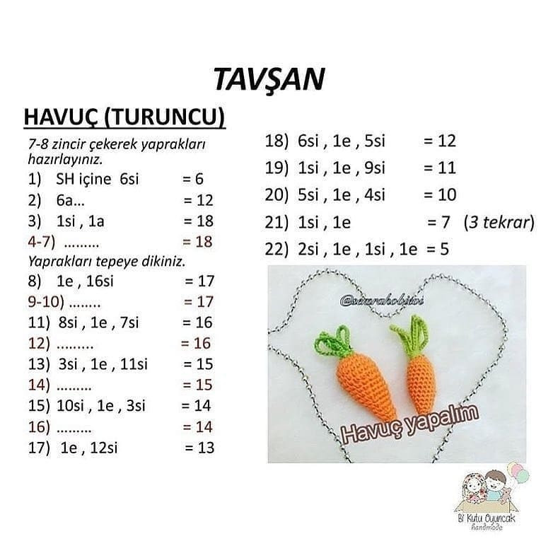 Tavşan ve havuç tığ işi modeli