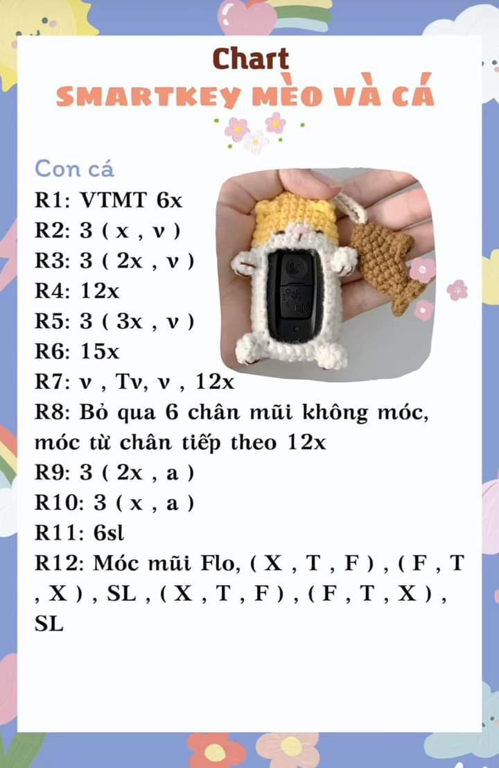 Tổng hơp 6 hướng dẫn móc bọc chìa khóa, chart smartkey mèo và cá, chart cute bọc chìa khóa, bọc chìa khóa smartkey môi trề,