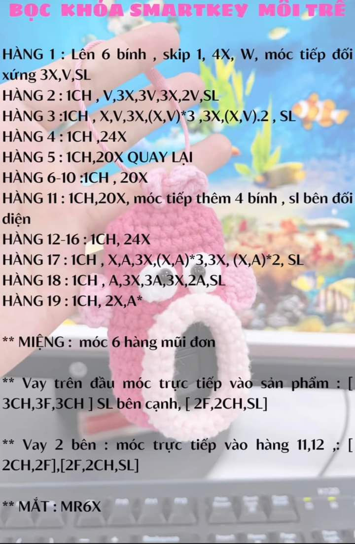 Tổng hơp 6 hướng dẫn móc bọc chìa khóa, chart smartkey mèo và cá, chart cute bọc chìa khóa, bọc chìa khóa smartkey môi trề,