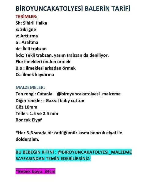 Turuncu saçlı ve mavi elbiseli bir bebek için tığ işi modeli.