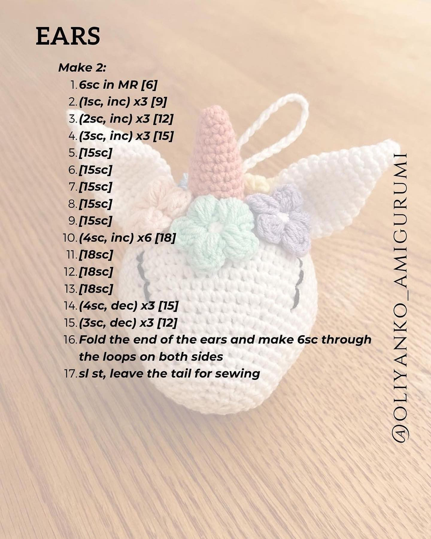 Wool crochet pattern for unicorn head keychain