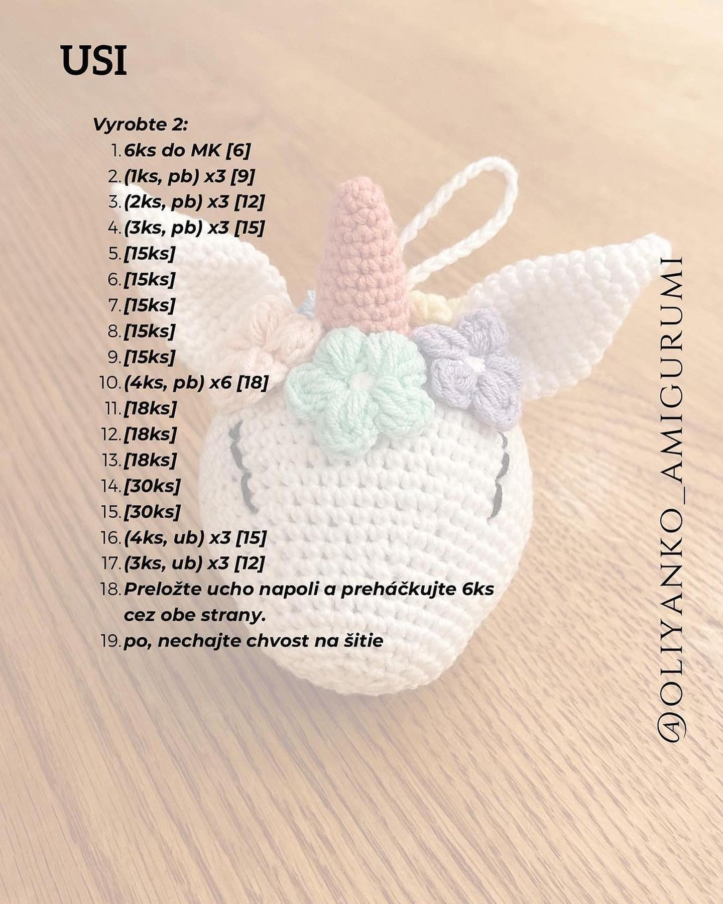 Wool crochet pattern for unicorn head keychain