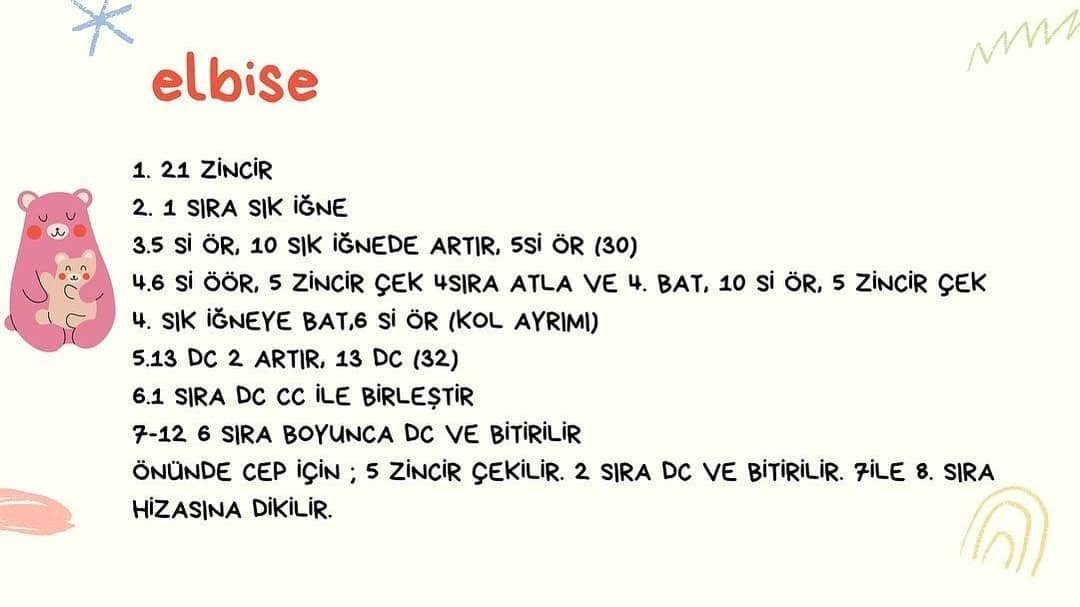 Yosun yeşili saçlı, mor gömlekli, sarı şapkalı, mor fiyonklu bebek için tığ işi modeli.