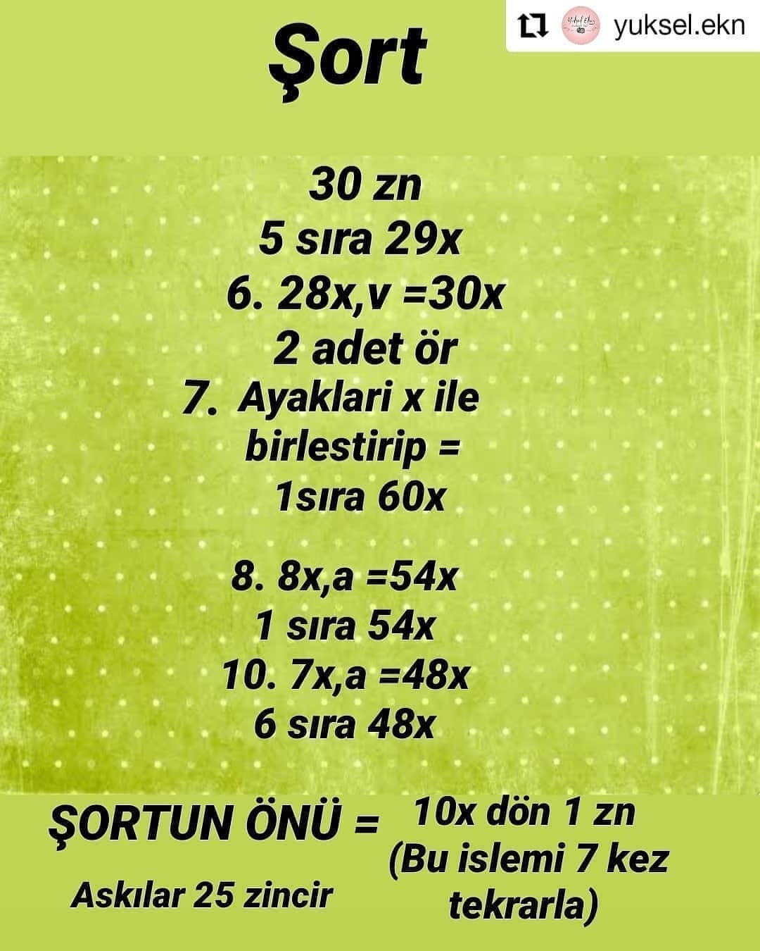 Yosun yeşili tulum giyen pembe ağızlı inek için tığ işi modeli.